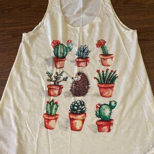 Beige Hedgehog Cactus Graphic Tank Top Small